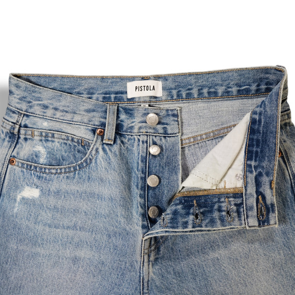 NWOT Pistola High-Rise Distressed Button Fly Straight Denim Jeans Sz. 26x28 Blue - Picture 4 of 10